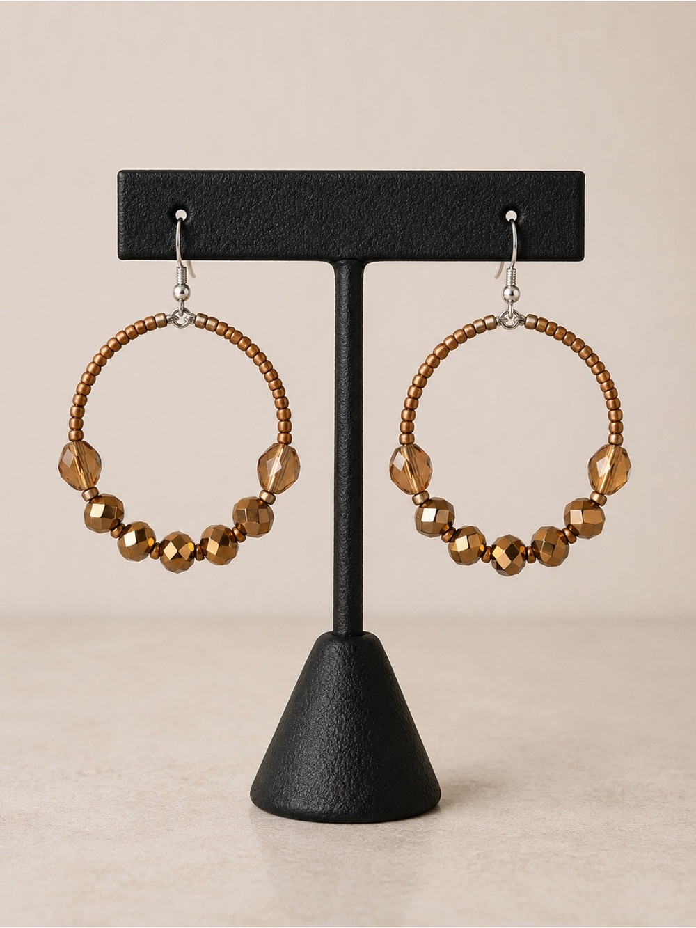 Statement Bling Brown Beaded Hoop Earrings